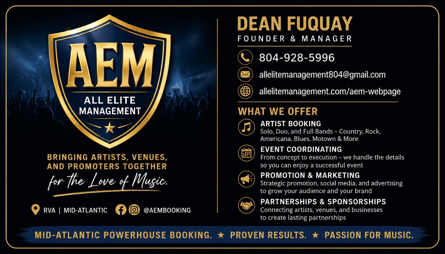 Original All Elite Management brand and contact artwork